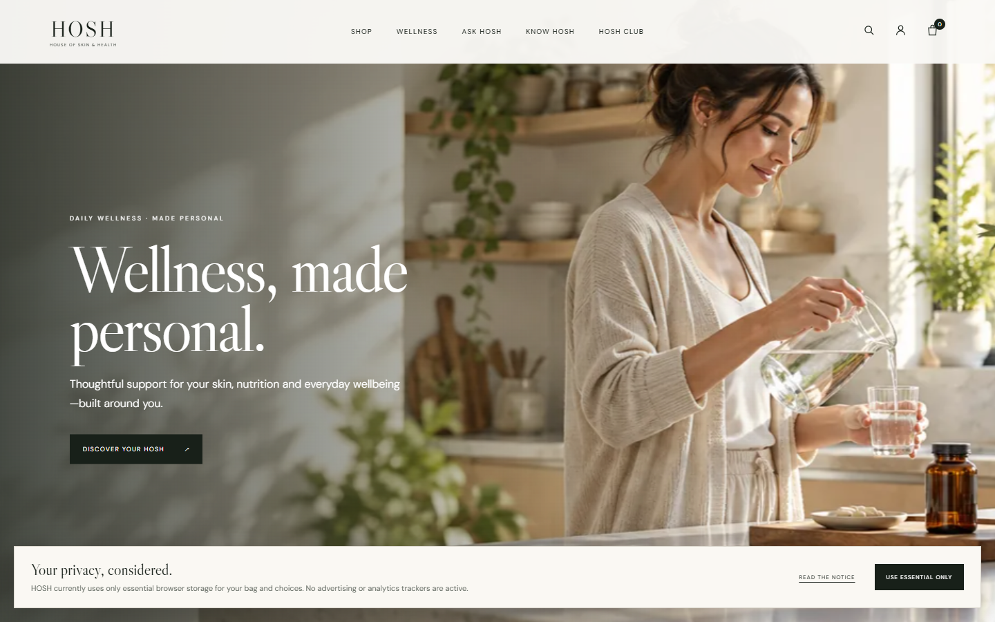 HOSH wellness commerce landing page